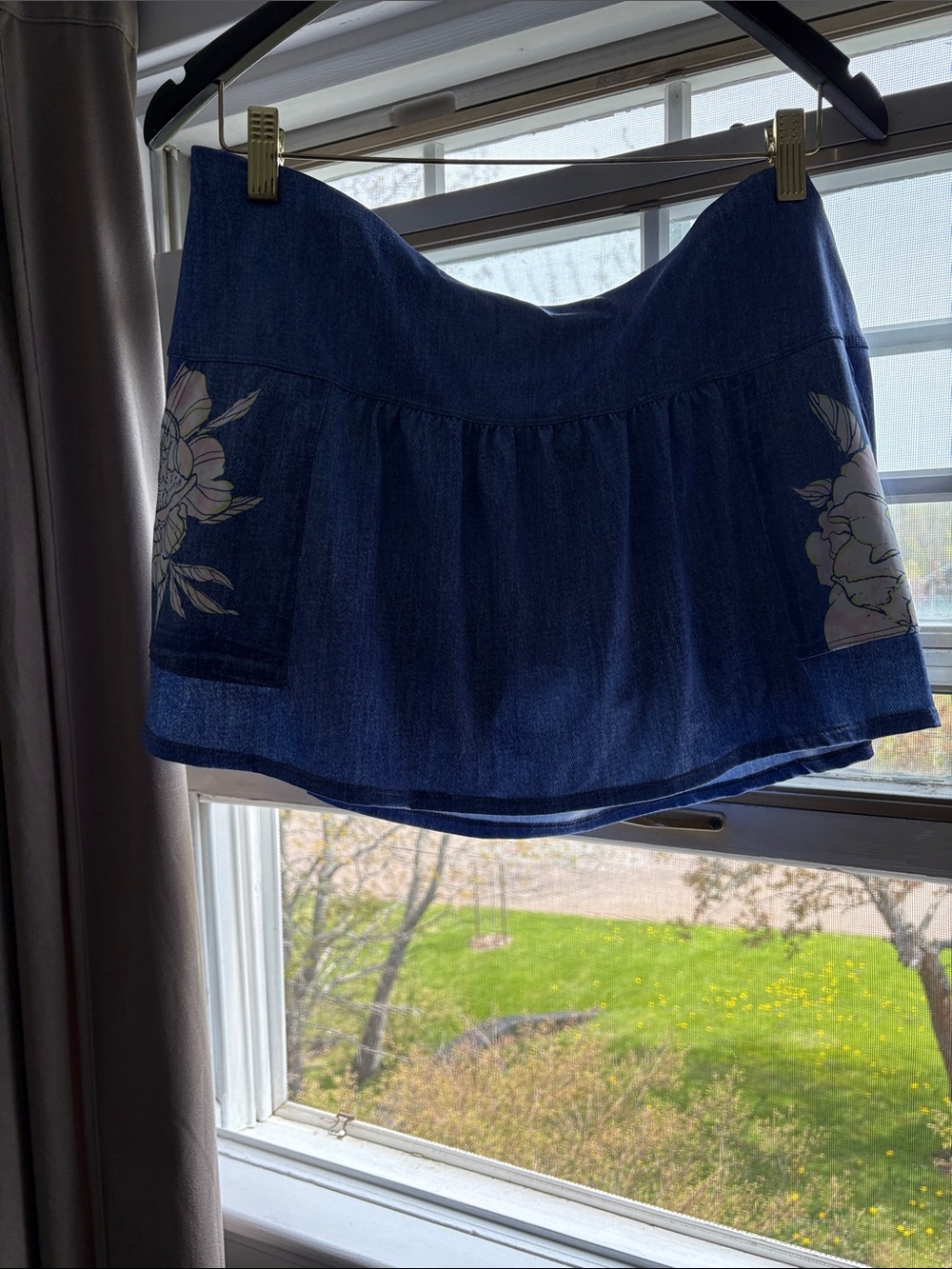 Lucky in Love Blue Denim Floral Panel Skort